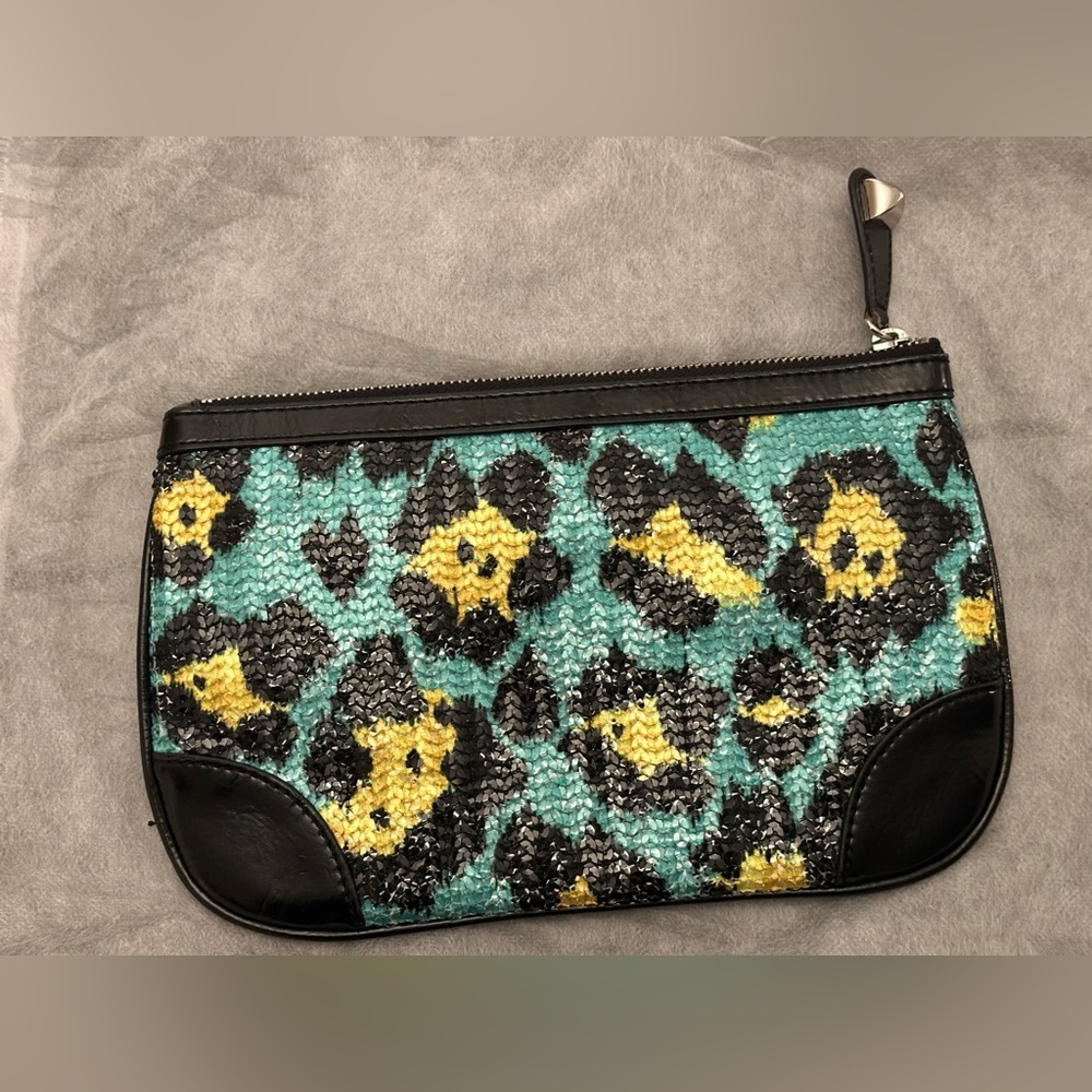 Betsey Johnson Teal and Yellow Leopard Clutch - Picture 2 of 5